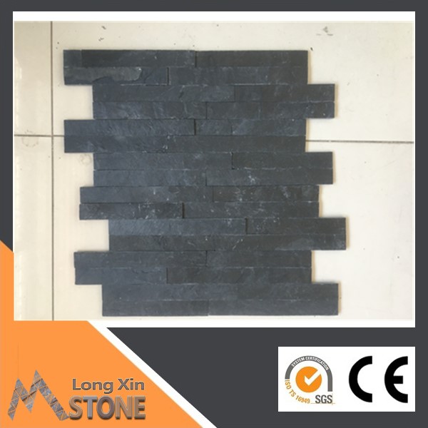 Z shape Natural black slate slim stone wall cladding 10X36 CM