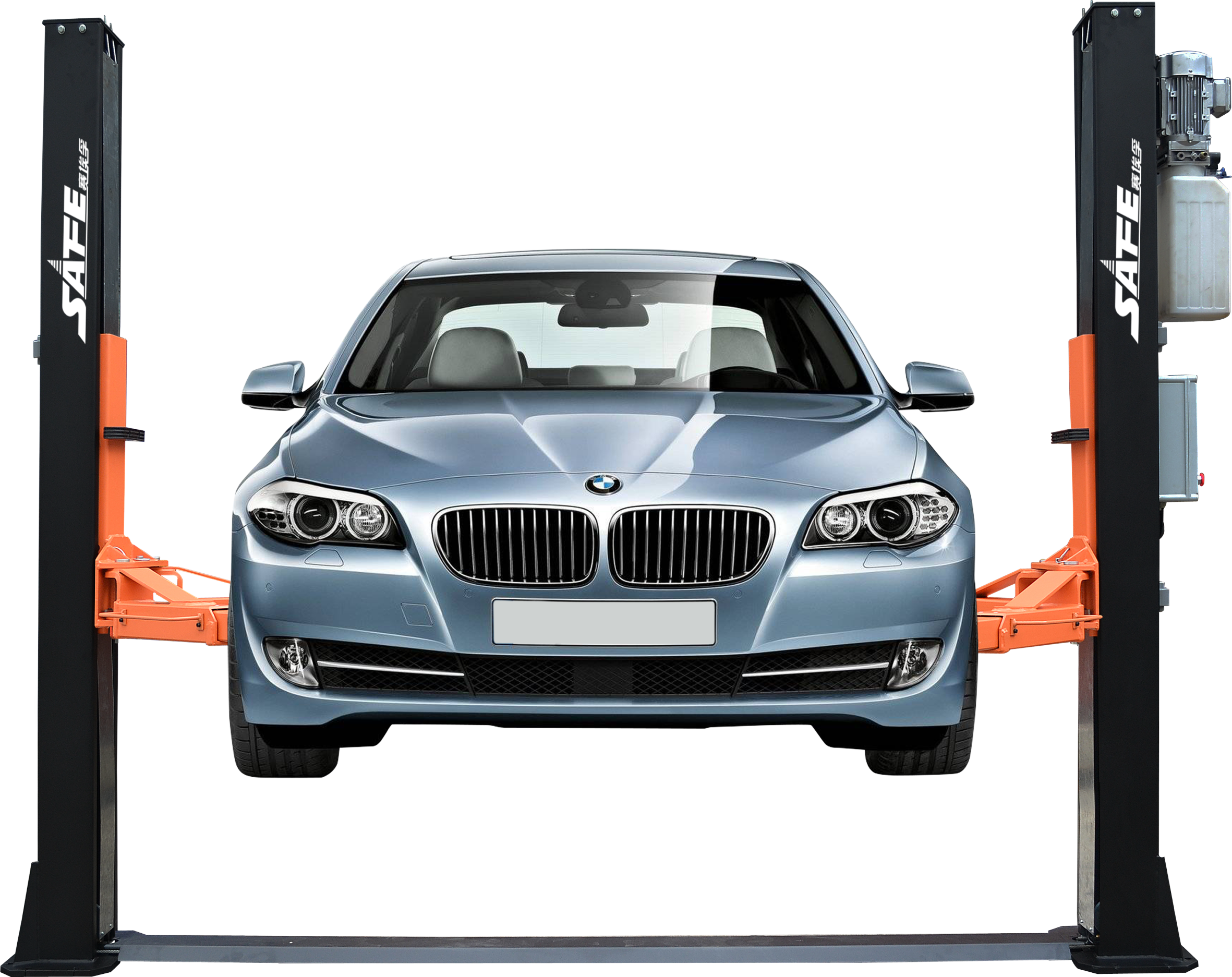 Two post car lift with automatic lock release