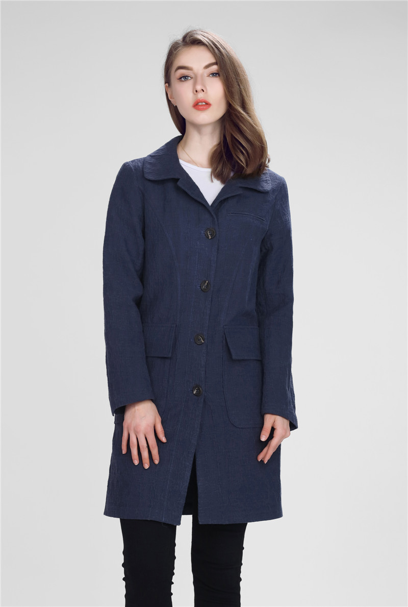 Womens navy lapel single breasted trenchcoat spring coat windbreaker