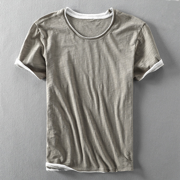 slub cotton color contrast stitching top quality t shirts mens crewneck plain shirts for printing customized clothing manufacturers men summer wear