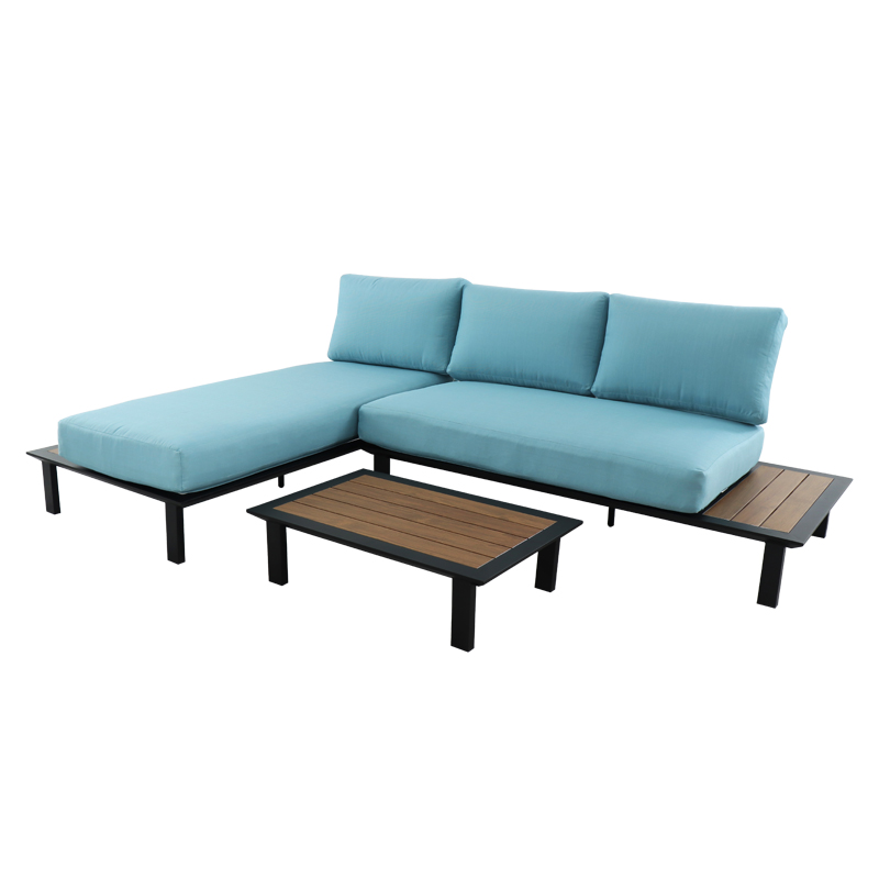 1 Outdoor leisure furniture Outdoor Garden Lounging sofa set, with wood-like heat transfered painting surface slats + cushion
