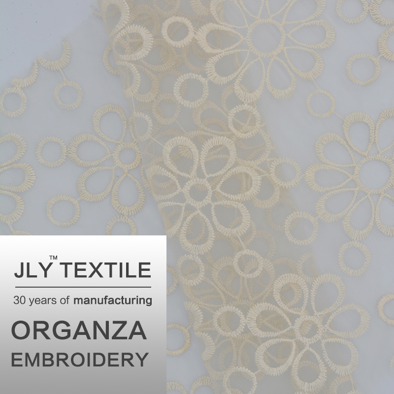 JLY Organza Embroidery Petal Pattern White