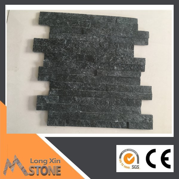Z shape Natural sparkle black quartzite slim stone wall cladding 10X36 CM