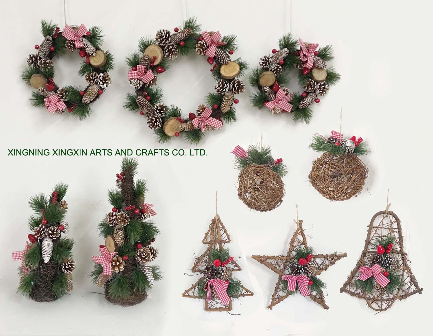 Berry and pine cone rattan wreath/tree/star/bell/ball decor