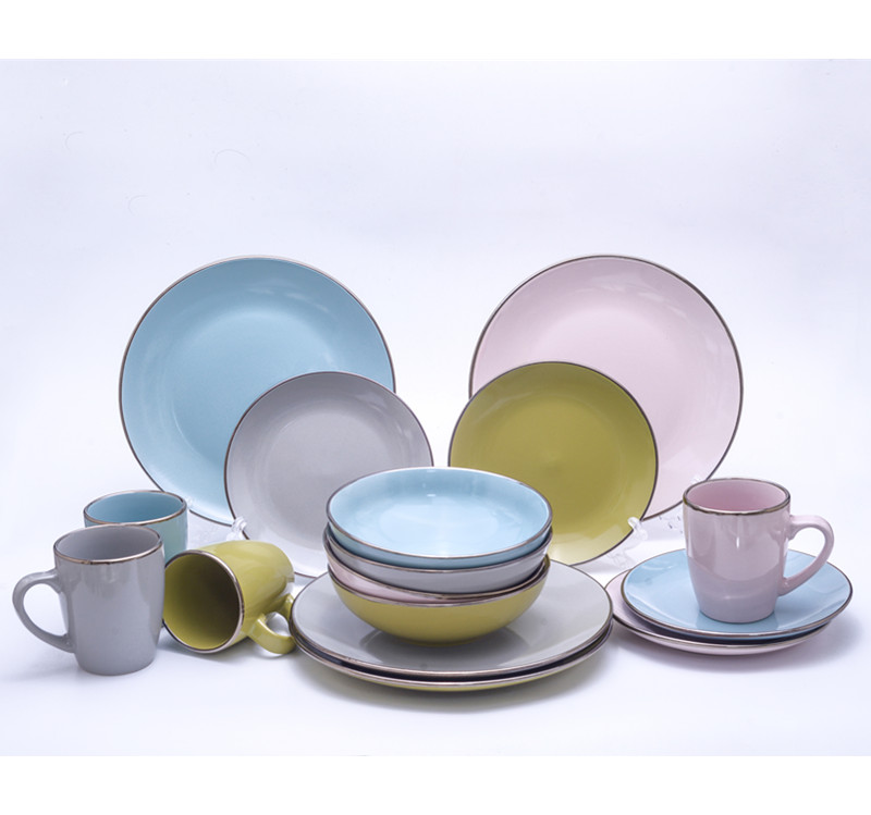 Color Glaze Dinnerware Sets with Metallic Edge