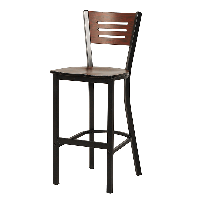 Metal Frame Wood Saddle Restaurant Bar Chair Counter Stool