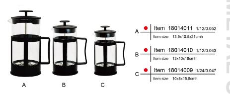 Borosilicate glass coffee pot, 3 sizes