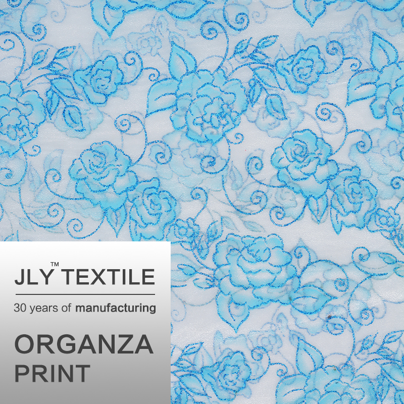 JLY organza Print Peony Pattern White