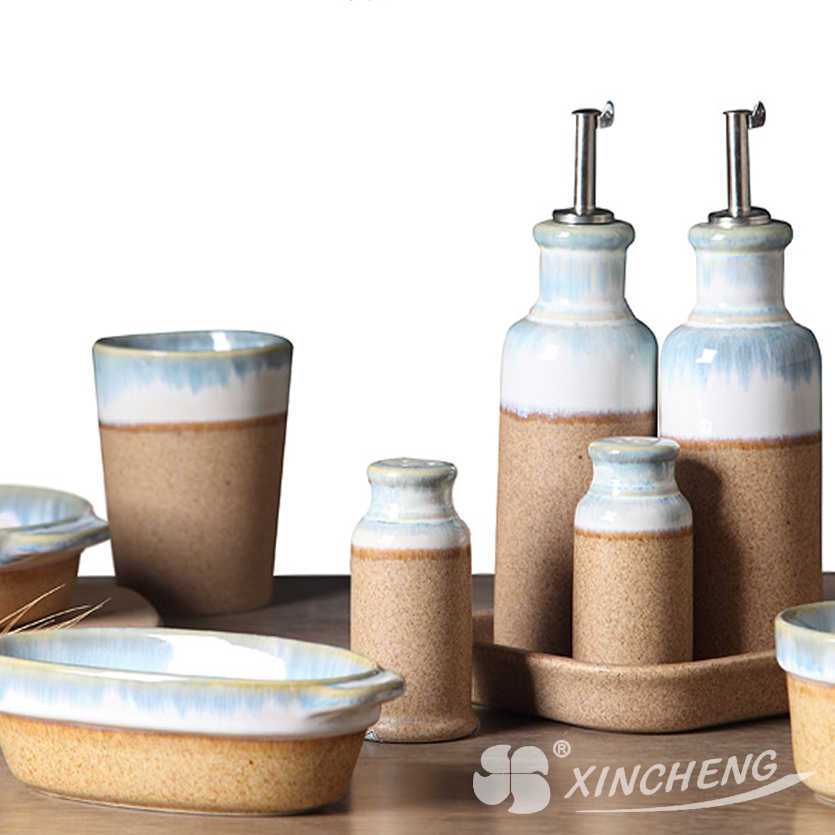 Golden Pastoral(Glossy， Reactive Glaze，Stoneware，Dinnerware，S & P，Plate， Baker，Bowl，Mug，Oil & Vinegar Set)