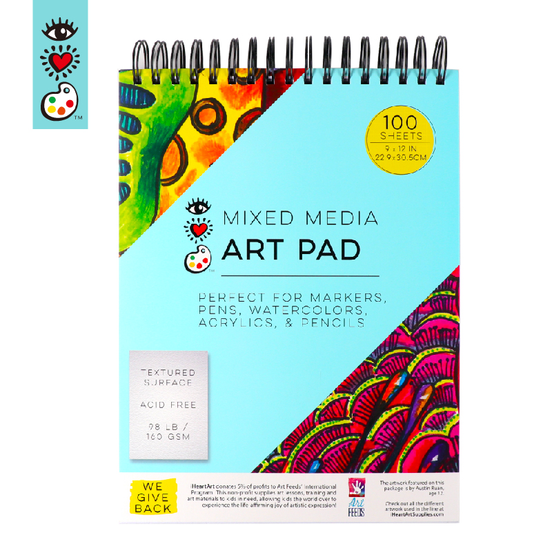 9”x12” mixed media pad, wire bound, 100sheets, mixed media paper art pad