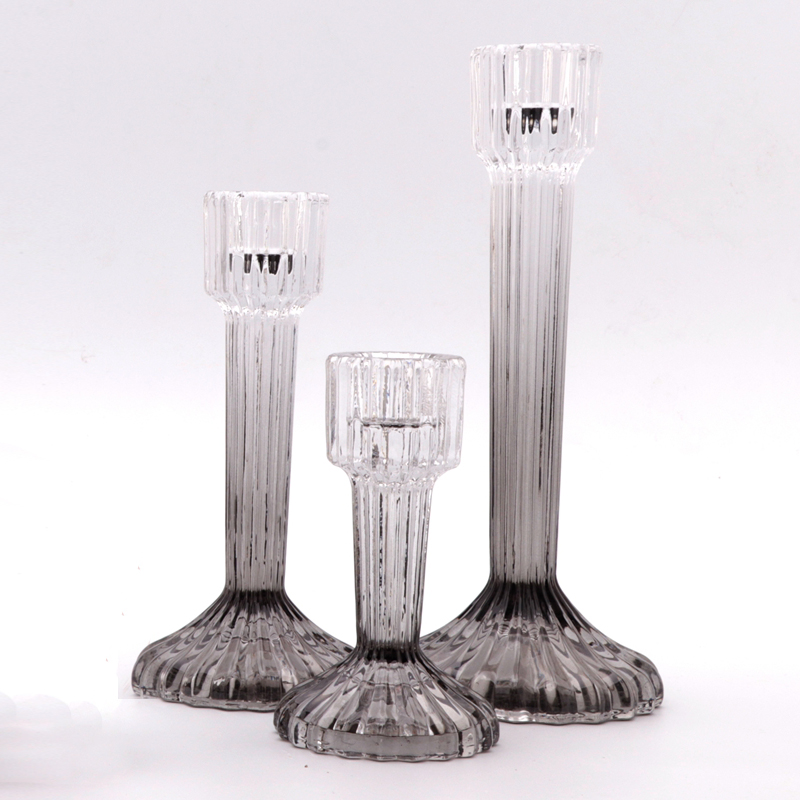 Ins Style Color Fluted Taper Glass Candle Holder candlestick Set Of 3 For Decoration