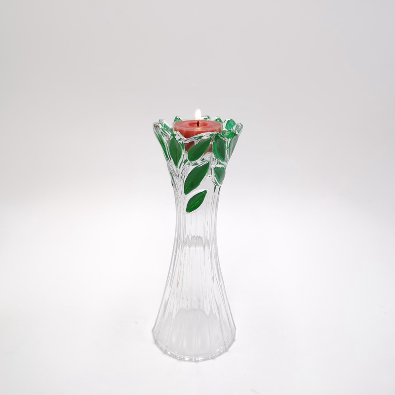 Dual Purpose Hand Drawing Leaf Pattern Long Stem Pillar Tealigh Candle Holder