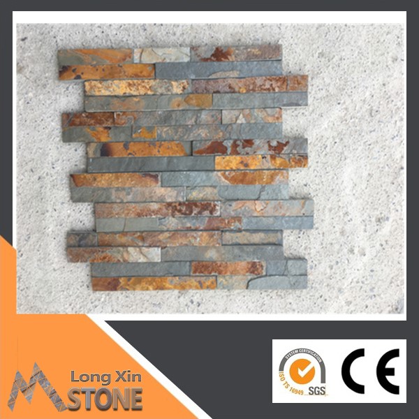 Z shape Natural multicolor rusty slim stone wall cladding 10X36 CM