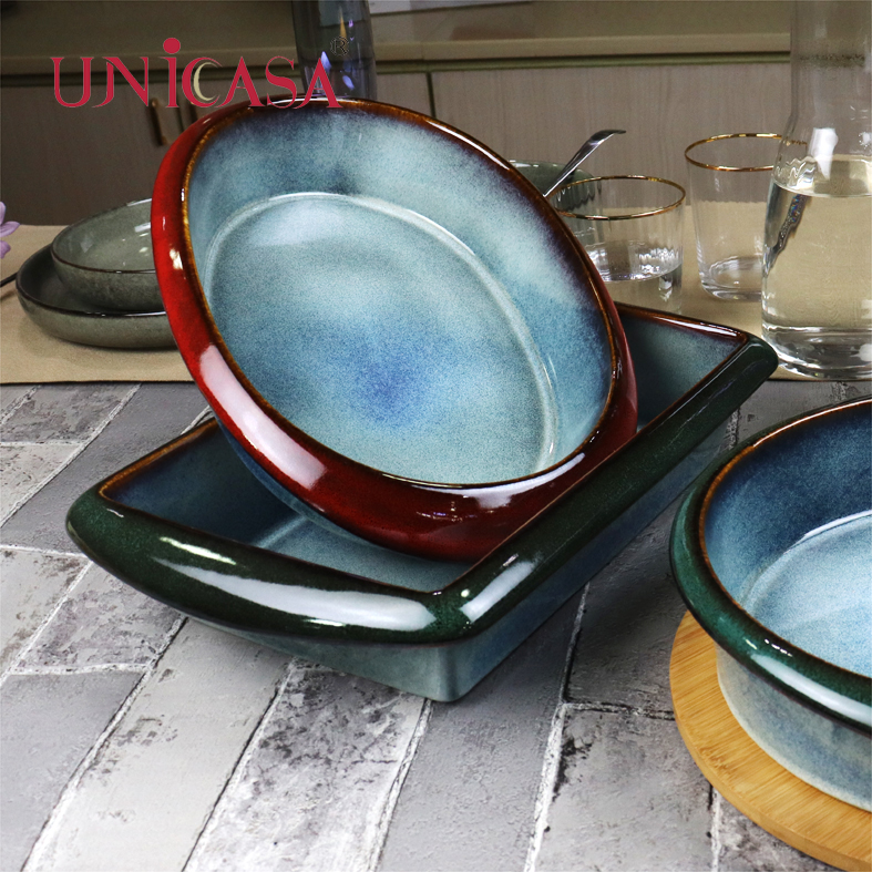 10 Pieces Ceramic Cooking Bakeware Set Ceramic bakeware Set Casseerole with glass lid oven baking tray rectangular baker oval baking pan pie dish square baker set in reactive color