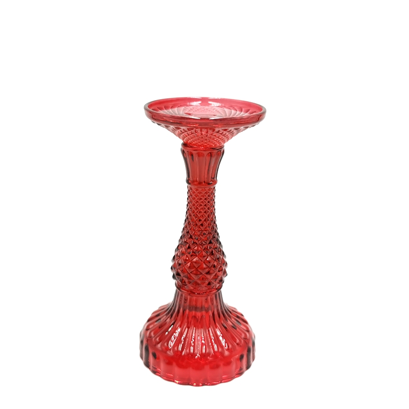 Ruby Red Diamond Cut Glass Pillar Candle Holders Classic Decor for Wedding Party Gifts Spa Aromatherapy