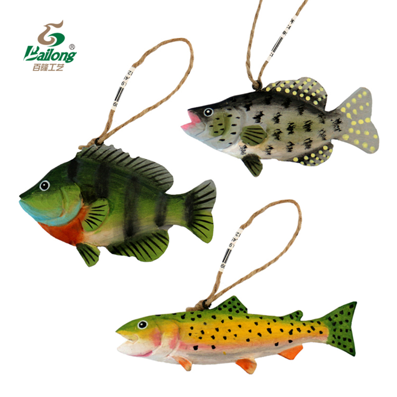 Wooden Souvenir Gift Handmade Nautical Carved 3D Wood Craft Fish Ornament