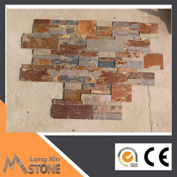 S shape Natural Flat Rusty slate stone wall cladding 18x35 cm