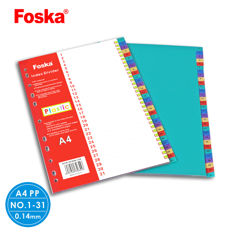 A4 Color Numeric PP Index Divider