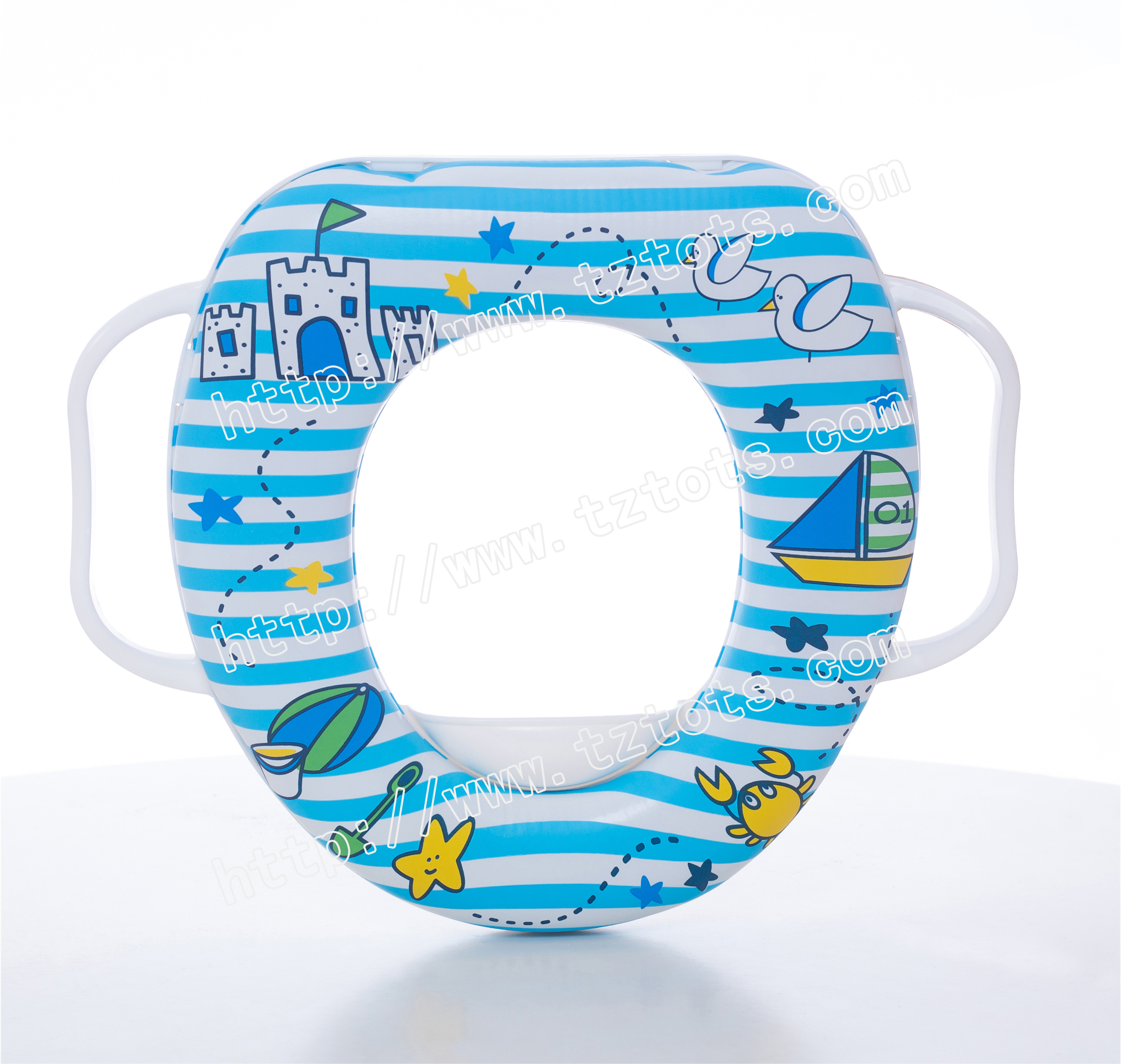 Baby printed pvc foam toilet seat with handle
