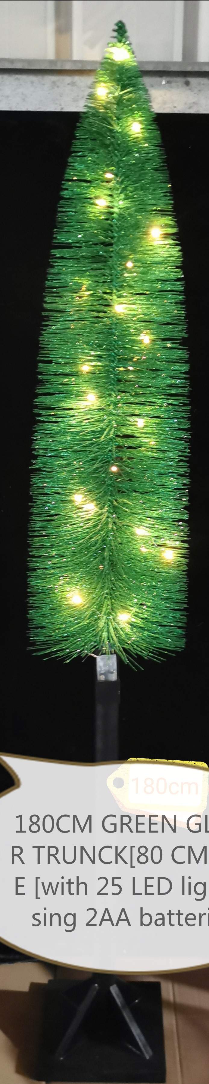 180CM GREEN GLITTER TRUNCK[80 CM] TREE [with 25 LED lights,using 2AA batteries].