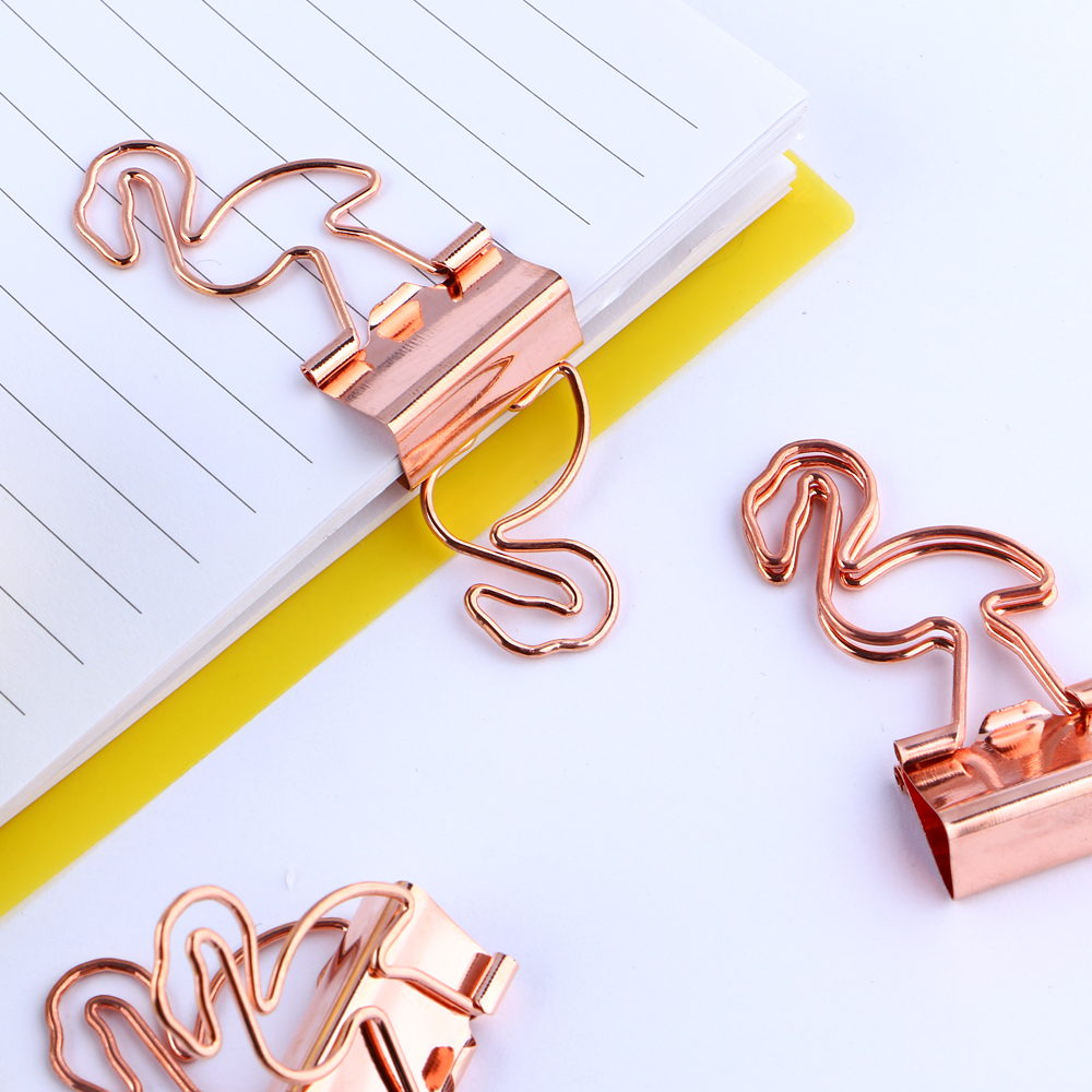 Eagle metal material rose gold binder clips flamingo design