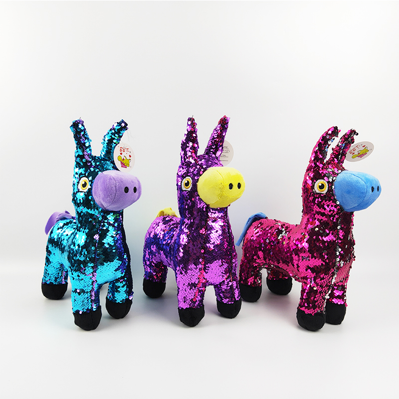Plush reversible sequins standing donkey soft stuffed donkey toy
