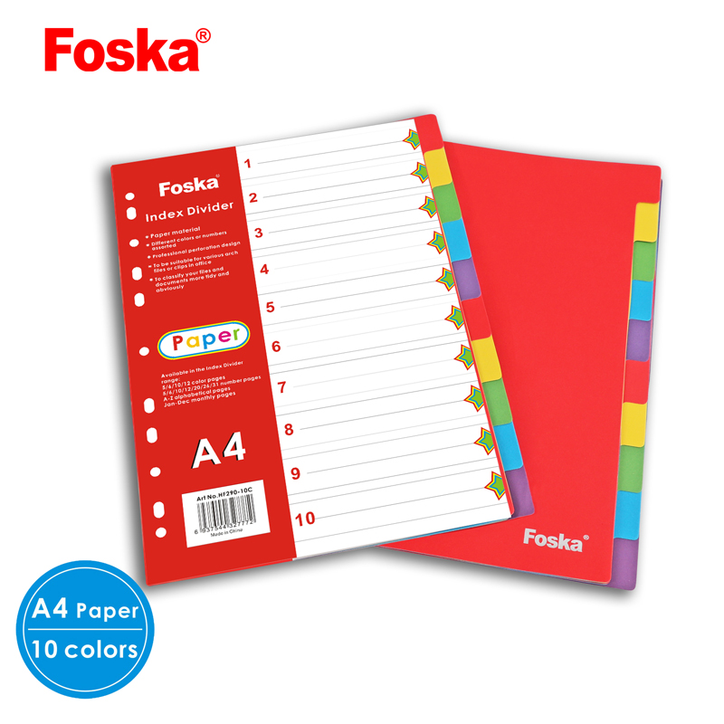 Foska Good quality office supplier stationery Assorted Color Paper Tap index file Divider for student