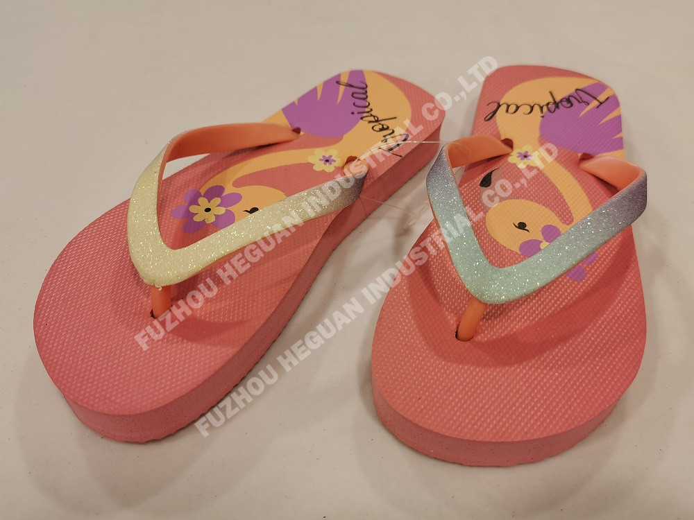 girl beach flip flops with giltter coat strap