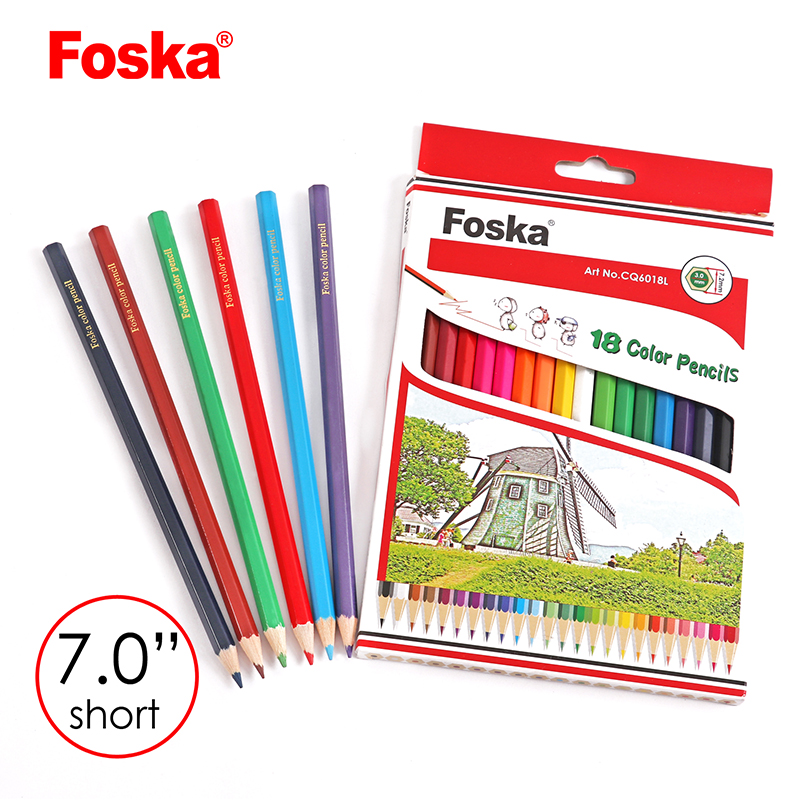 Foska 7.0'' 18 Colors Wooden Hexagonal Color Pencils Set