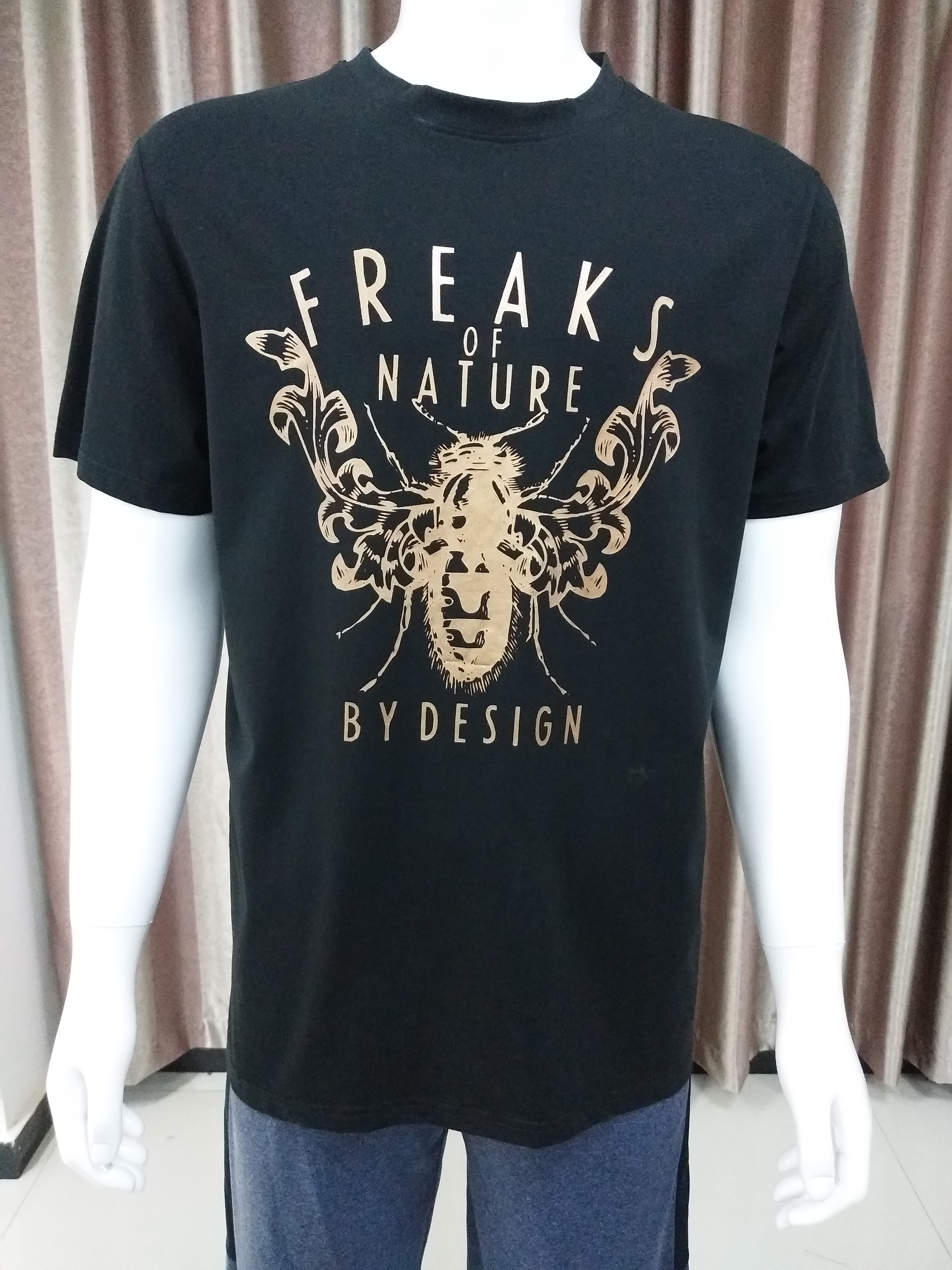 100% cotton golden foil printing male ladies t shirt