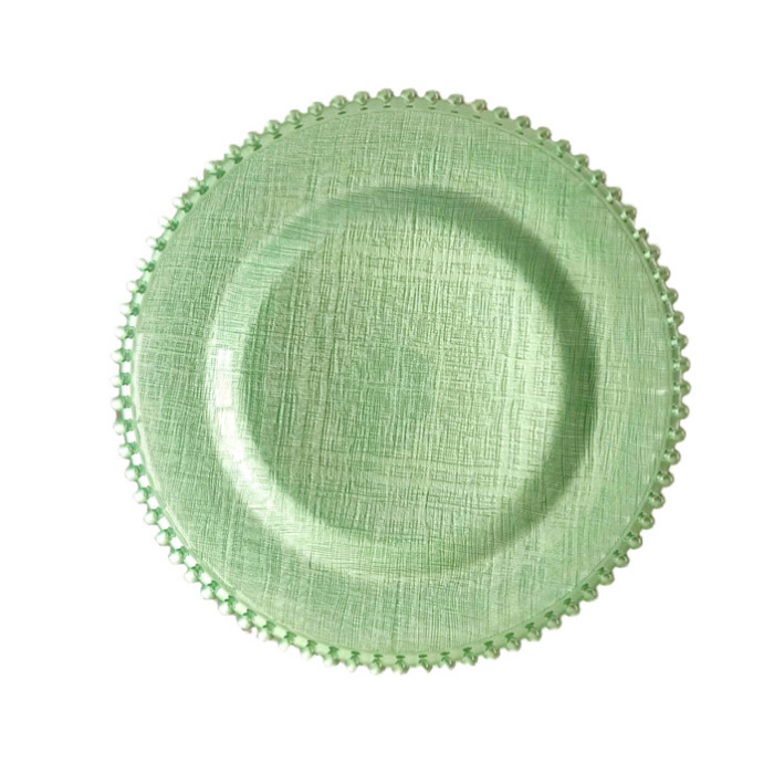 Wedding 13 inch emerald green beaded cheap bulk glass charger under plates
