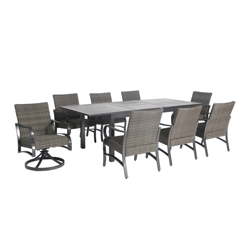 1 Outdoor leisure furniture 7pc Aluminum Padded Woven Dining Set with Extension Table
