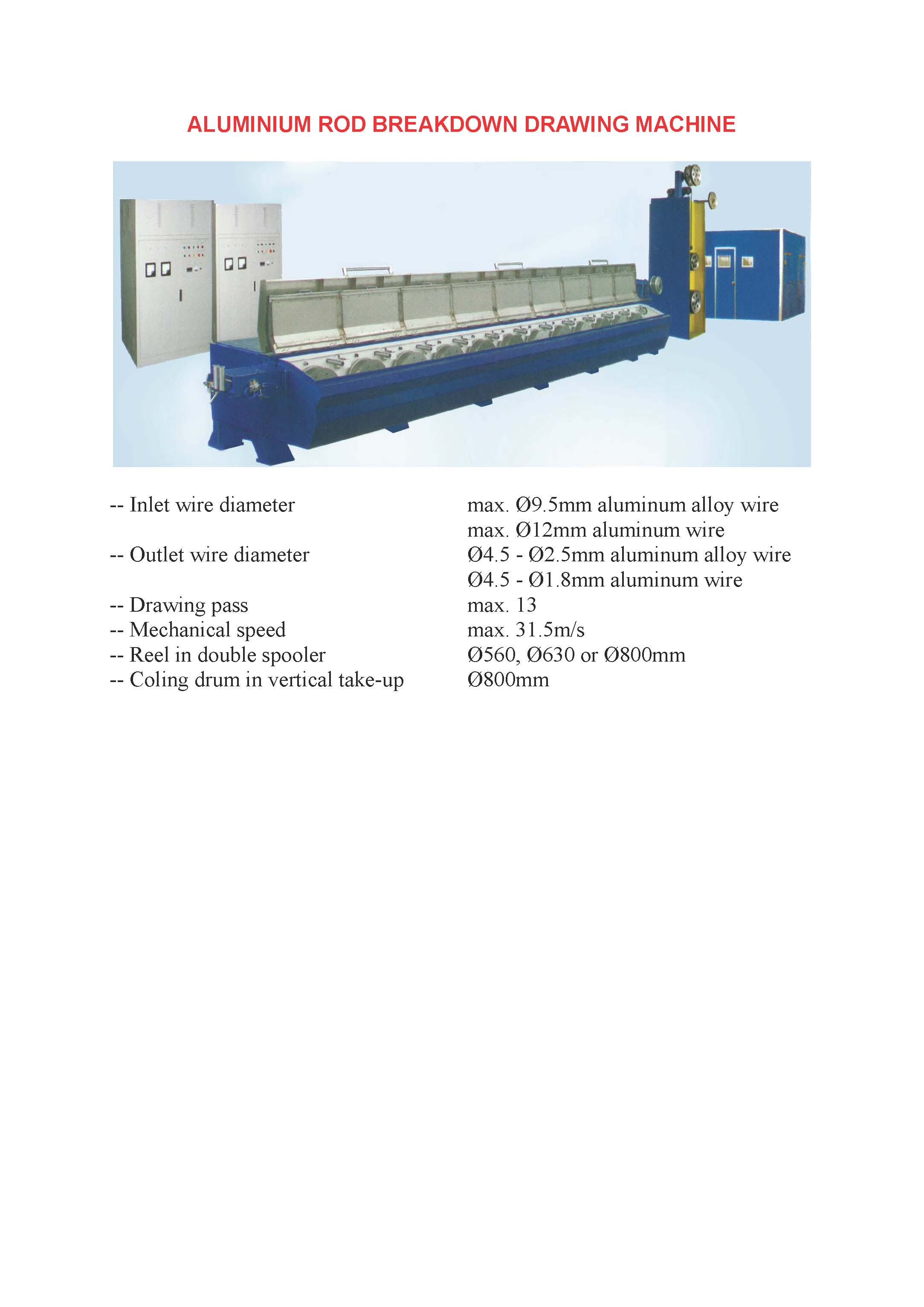 aluminium rod breakdown drawing machine