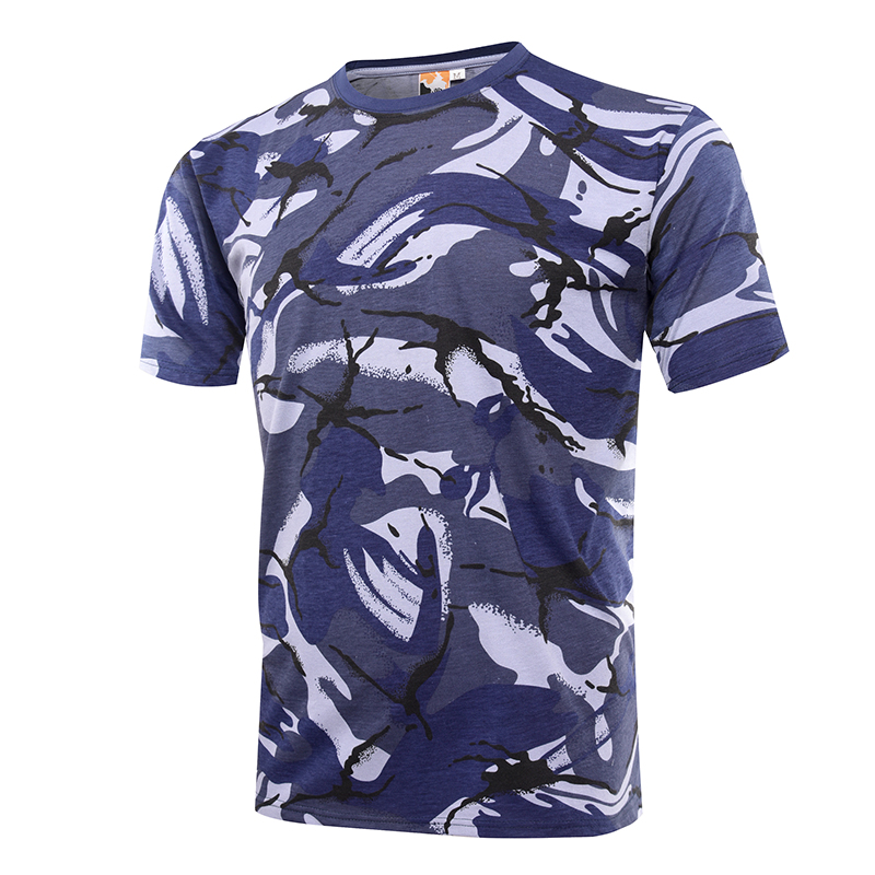 Military blue camo 100% cotton 160 gsm OEM knited T shirt