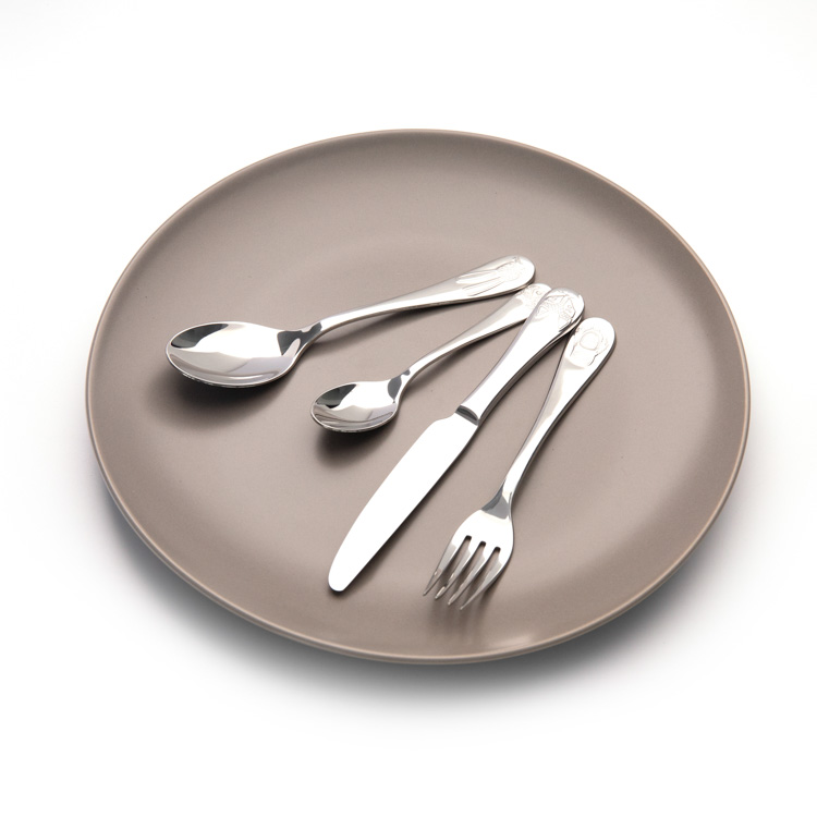 Custom gift cartoon box Children flatware sets reusable stainless steel animal 4pcs baby child cutlery set for kids