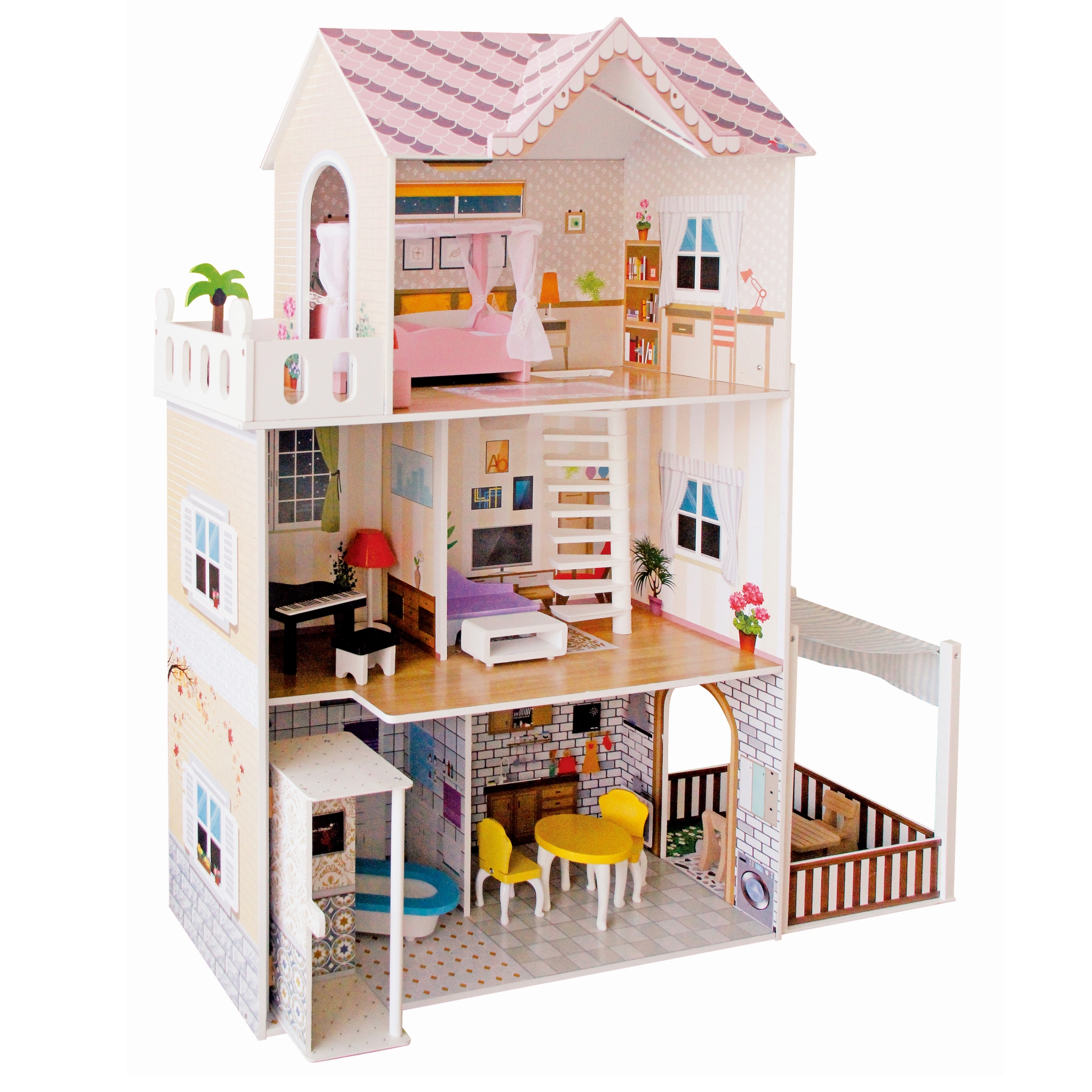 Pretend toy wooden fantasy doll house with furniture accessories rf