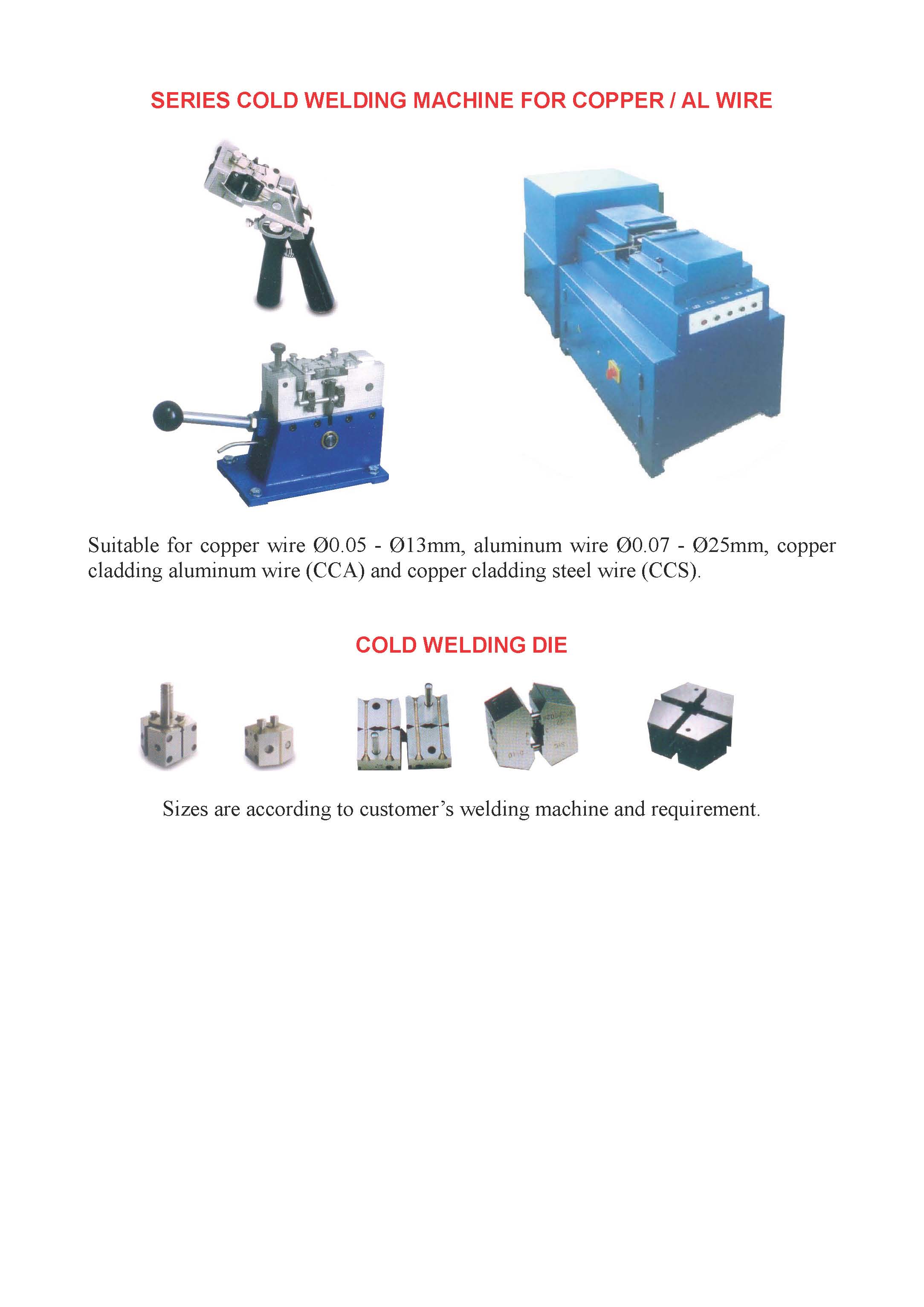 cold welding machine and cold welding dies