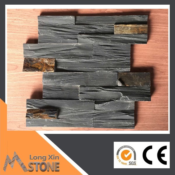 S shape Natural rough edge Black and Rusty slate stone wall cladding 18x35 cm