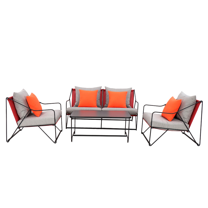 1 Outdoor leisure furniture Outdoor 4-seat Garden Lounging Table & Armchair Set,Light grey and Orange