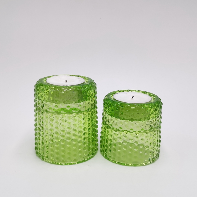 Spring Color Green Glass Textured Tealight Candle Holder
