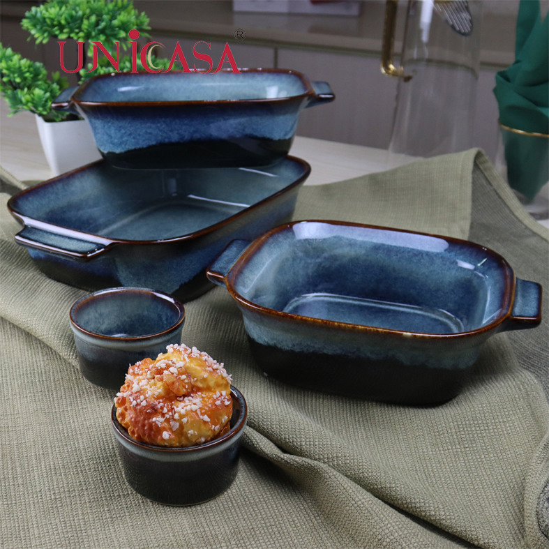 9pcs ceramic bakeware Ceramic bakeware Set oven baking tray rectangular baker square baking dishes ramekin set