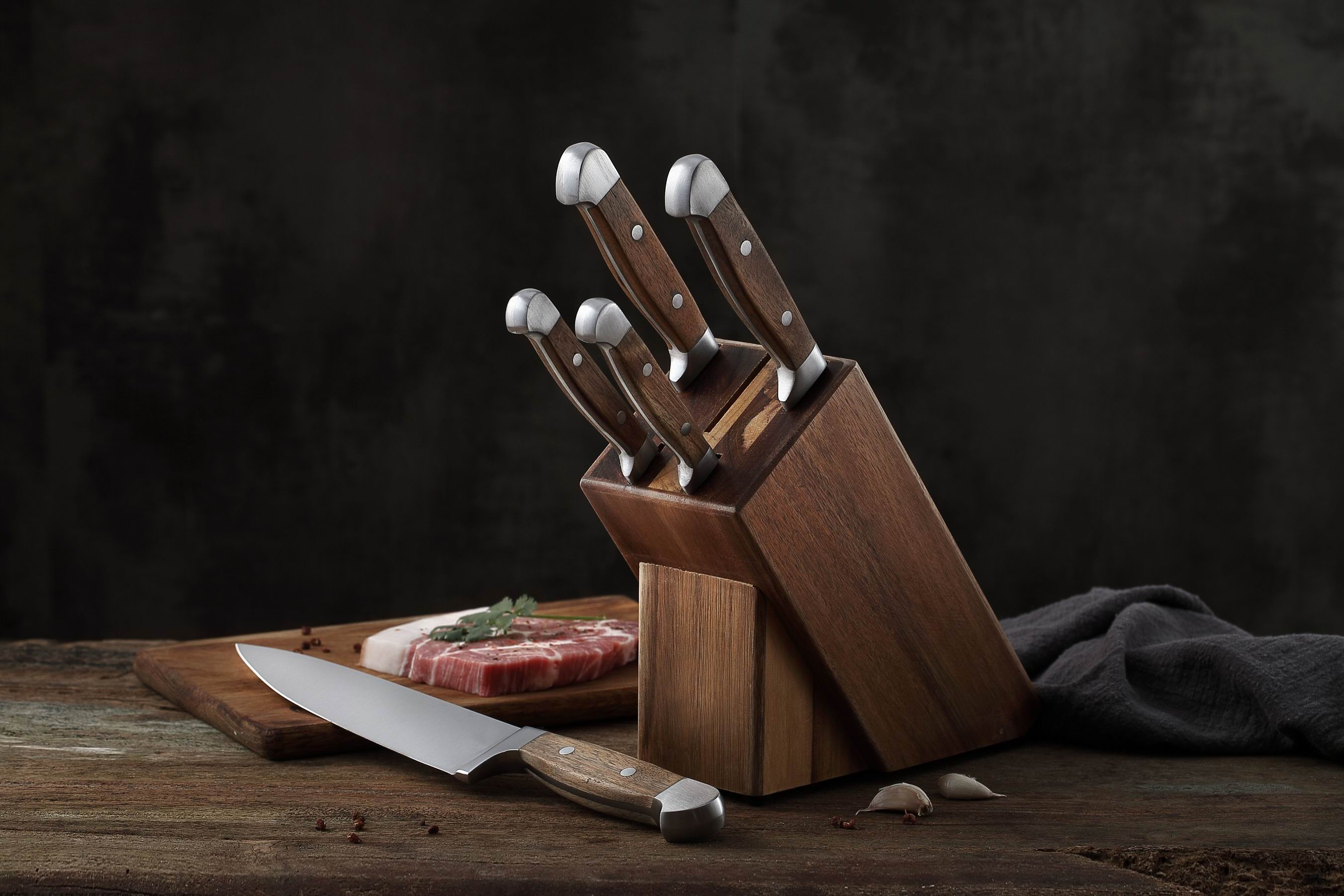 AH14-A 5pcs acacia handle kitchen knife set