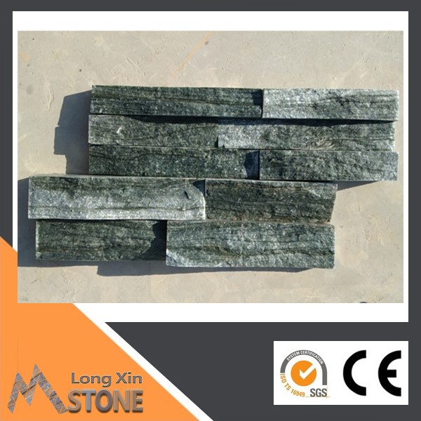 S shape Natural rough edge green slate stone wall cladding 18x35 cm