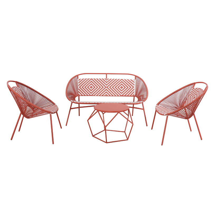 1 Outdoor leisure furniture Outdoor 4-seat Garden Lounging Sofa Set, Chilli and white