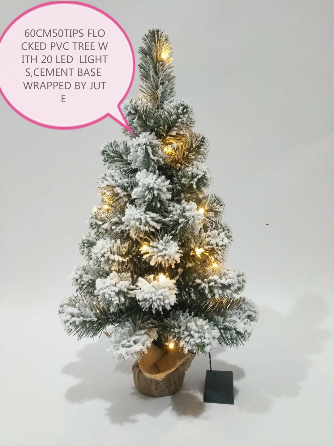 60cm-50tips Flocked PVC Tree With 20 LED Lights