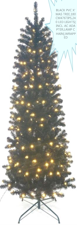 Black PVC X'mas Tree,180cm476tips,240 LED Lights[incl.ac Adapter,lamp Chain],wrapped