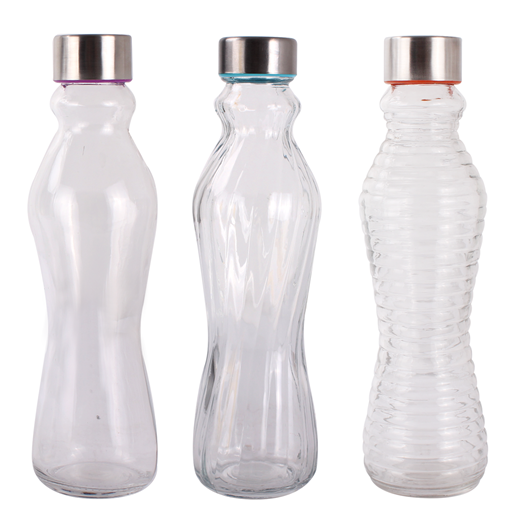 Glass bottle with stailness steel lid