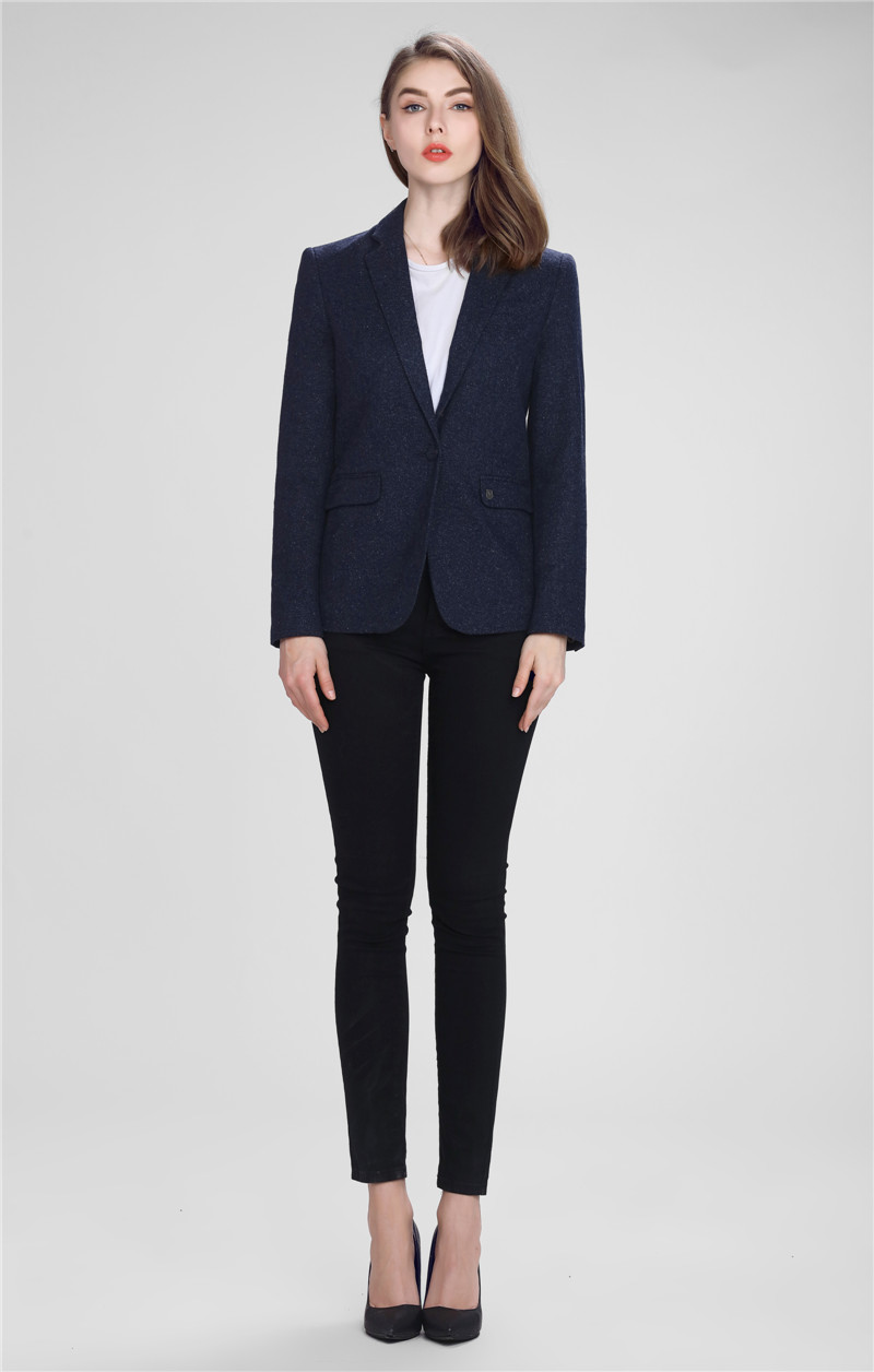 Womens navy lapel one button slim spring suit
