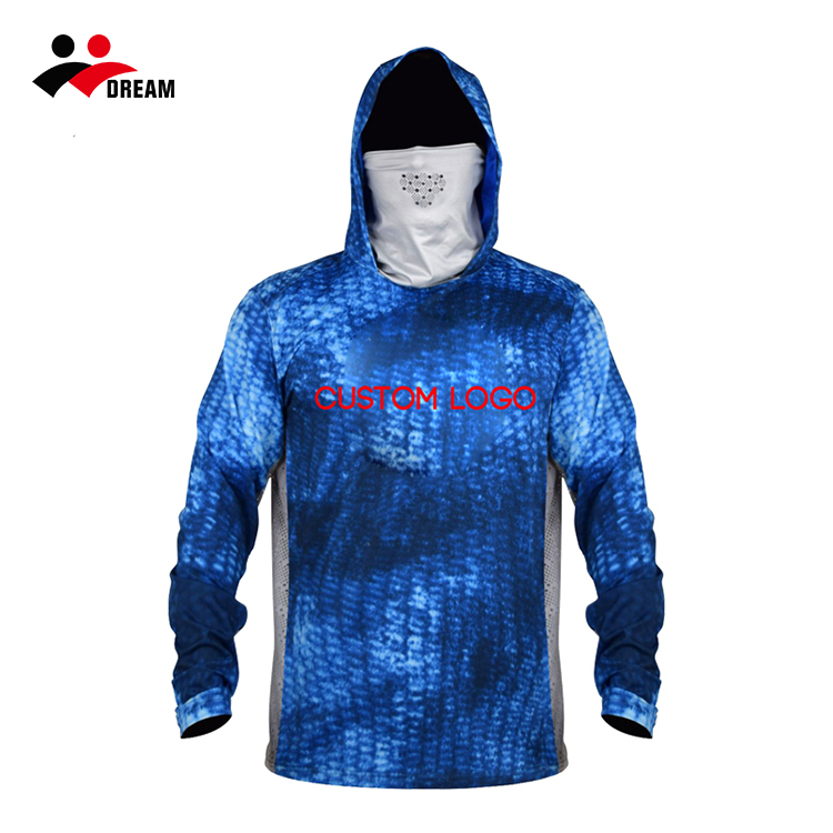 Custom 100% polyester Sublimation printing hooded quick dry fishing shirt