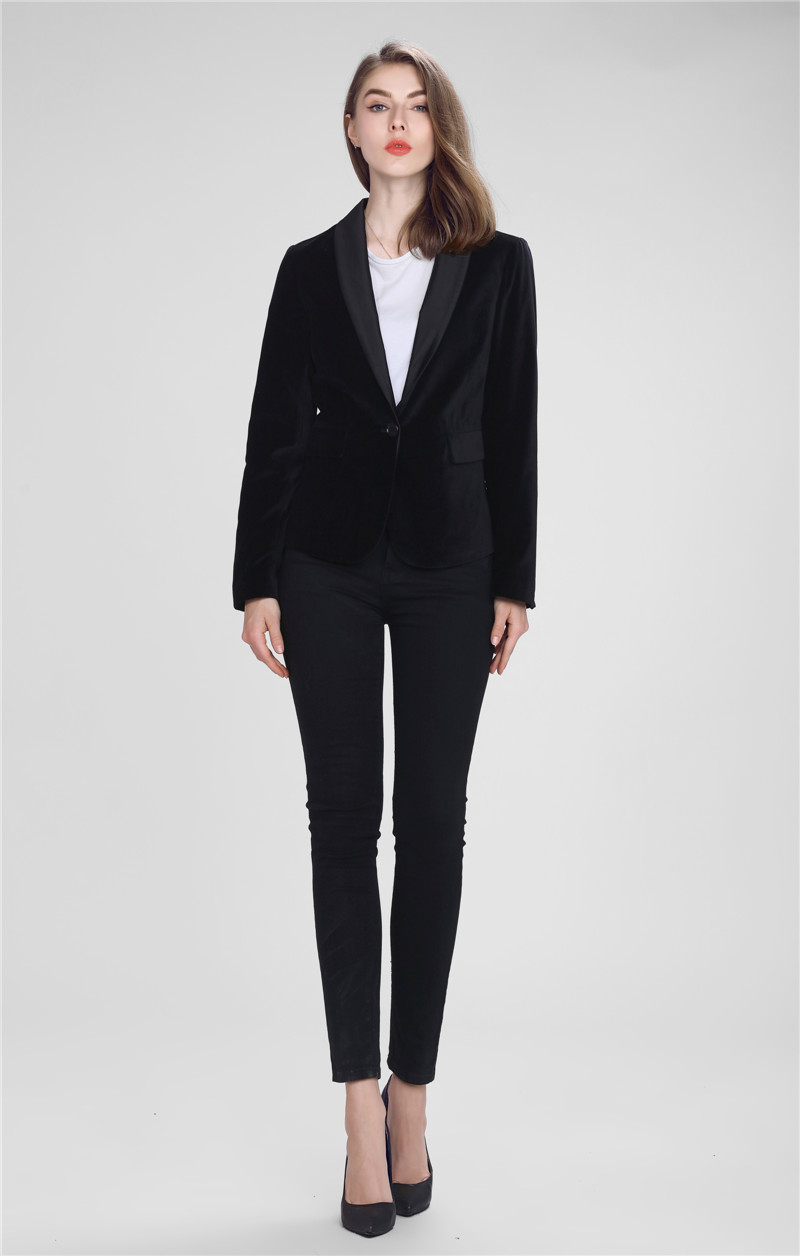 Womens black Lapel patchwork slim one button suit